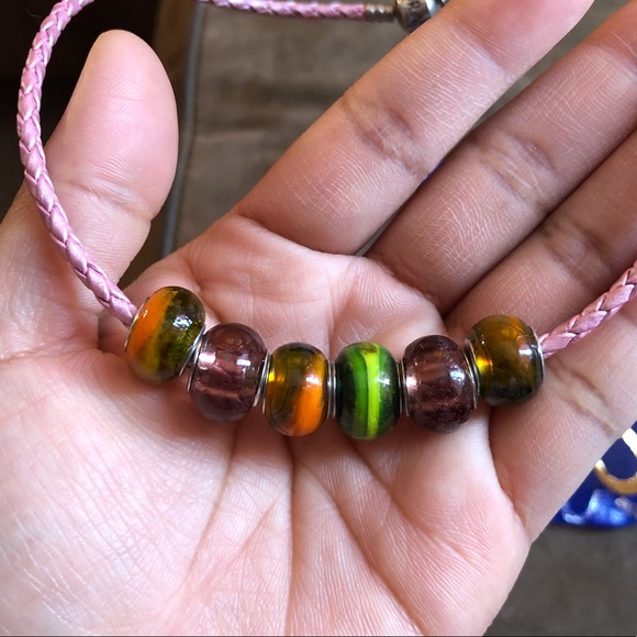 Pandora Leather Bracelet & Necklace Set with 7 Charms - Picture 3 of 11